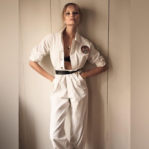 Ralph Lauren Collection Alstin Striped Cotton Workwear Coverall White/Azure - Picture 6 of 16